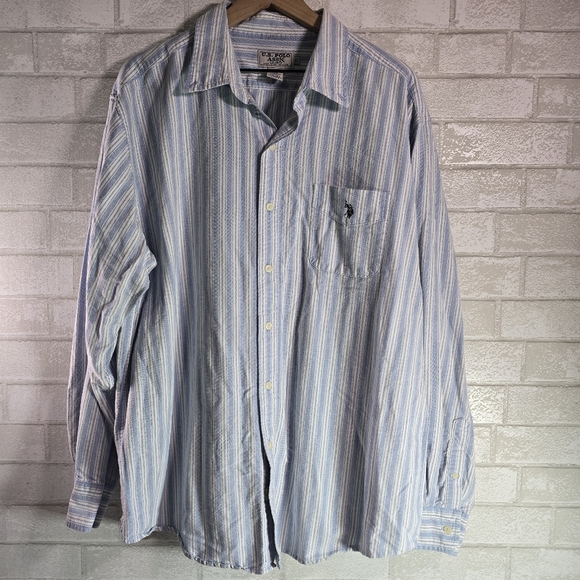 U.S. Polo Assn. Other - U.S. Polo Assn Shirt Button Down Long Sleeve 100% Cotton Light Blue Stripe XL